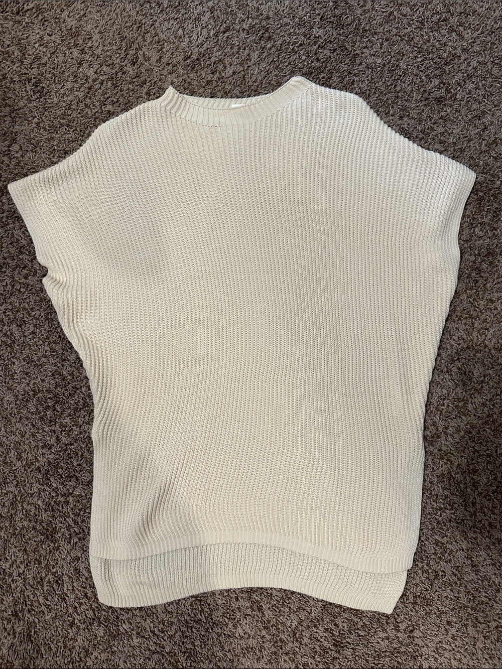 Cream Ribbed Knit Sleeveless Top